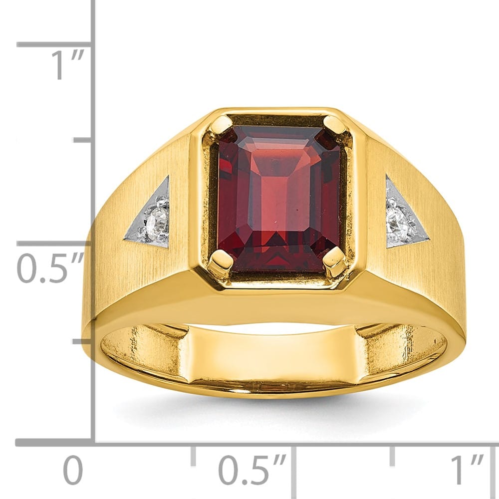 14k Yellow Gold Octagon Garnet Diamond Men's Ring