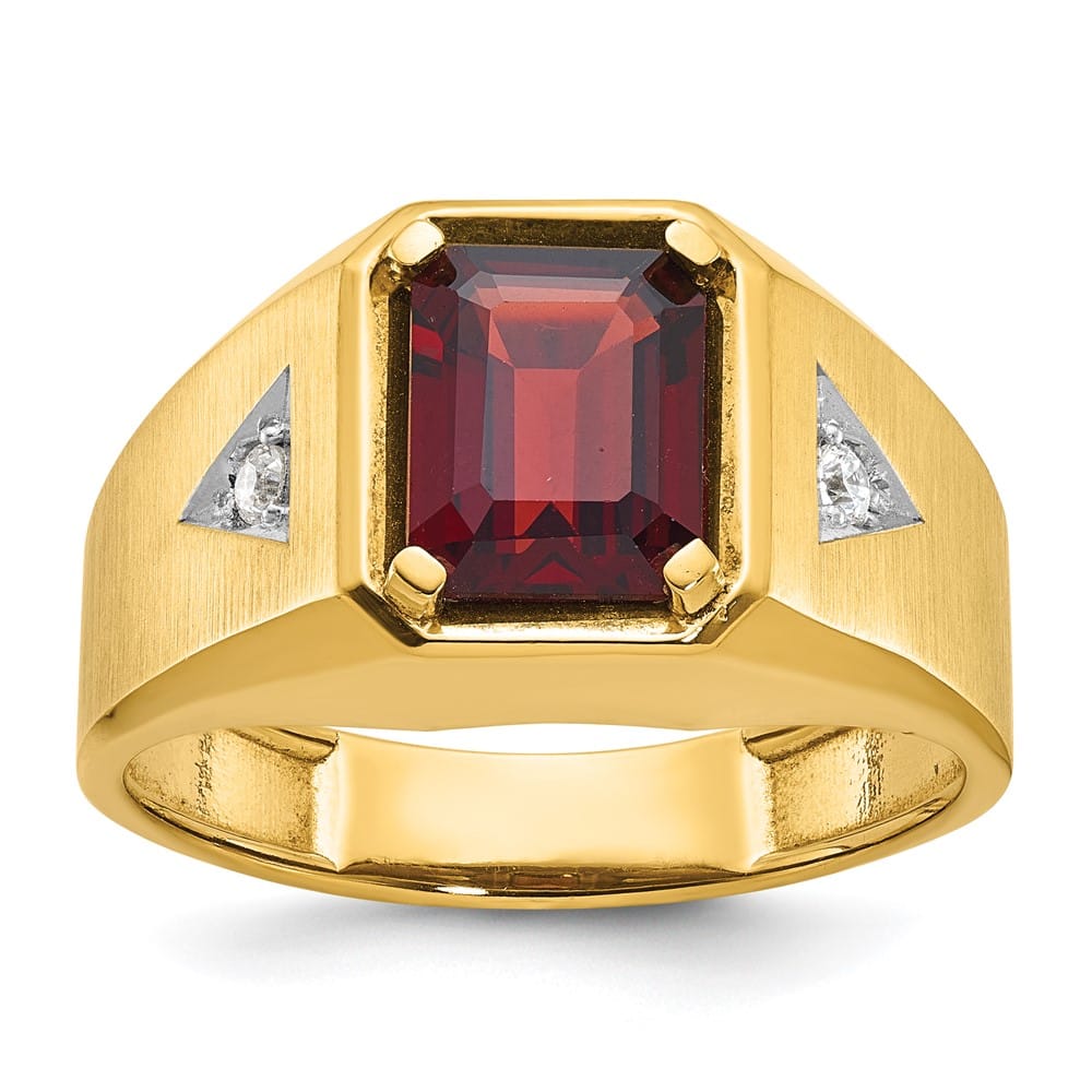 14k Yellow Gold Octagon Garnet Diamond Men's Ring