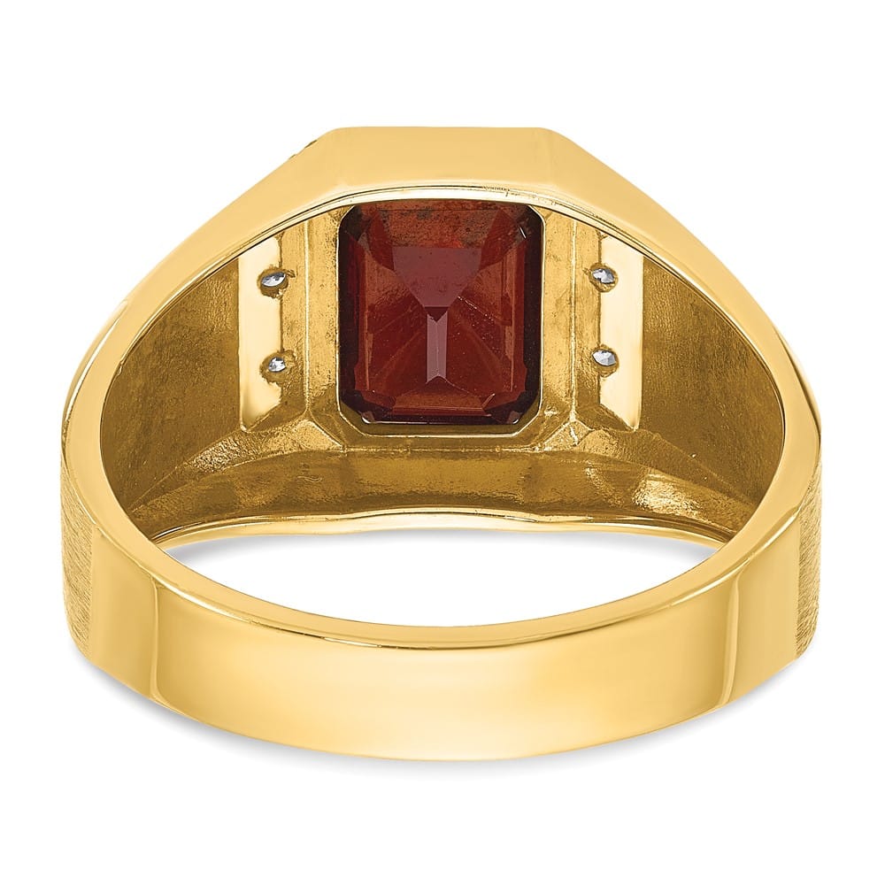 14k Yellow Gold Octagon Lab Created Ruby Diamond Men's Ring