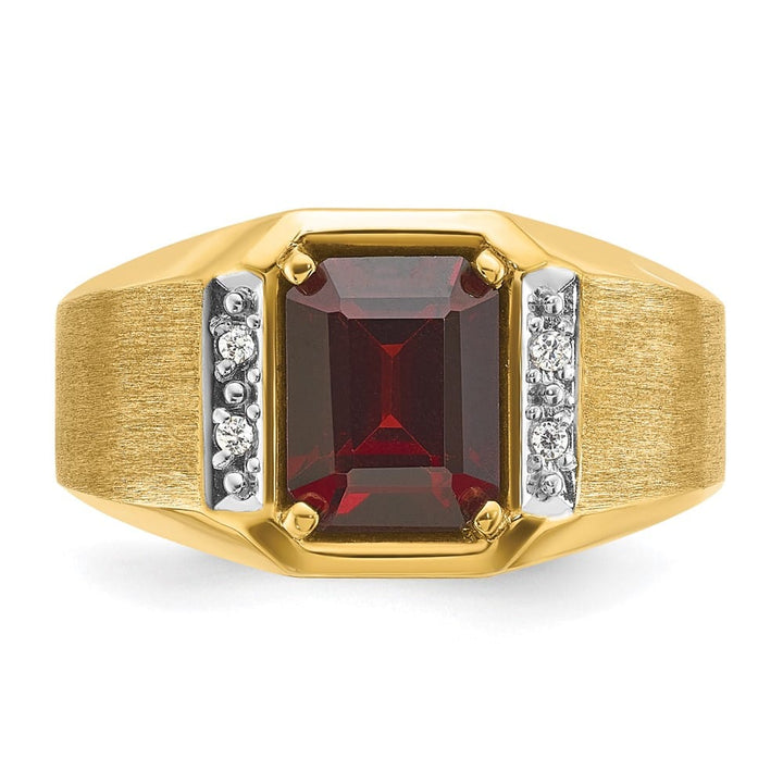14k Yellow Gold Octagon Lab Created Ruby Diamond Men's Ring