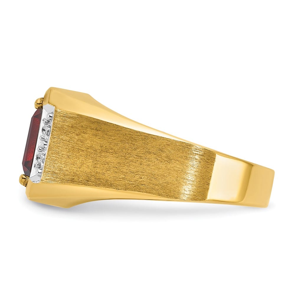 14k Yellow Gold Octagon Lab Created Ruby Diamond Men's Ring