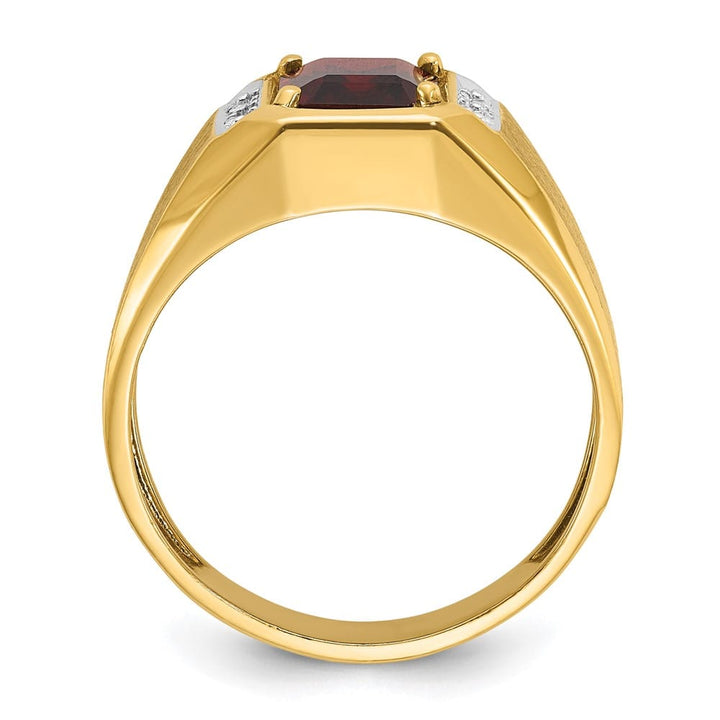 14k Yellow Gold Octagon Lab Created Ruby Diamond Men's Ring