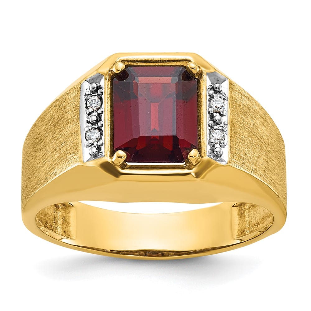 14k Yellow Gold Octagon Lab Created Ruby Diamond Men's Ring