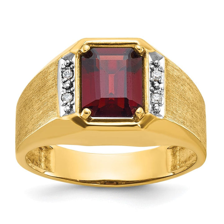 14k Yellow Gold Octagon Lab Created Ruby Diamond Men's Ring