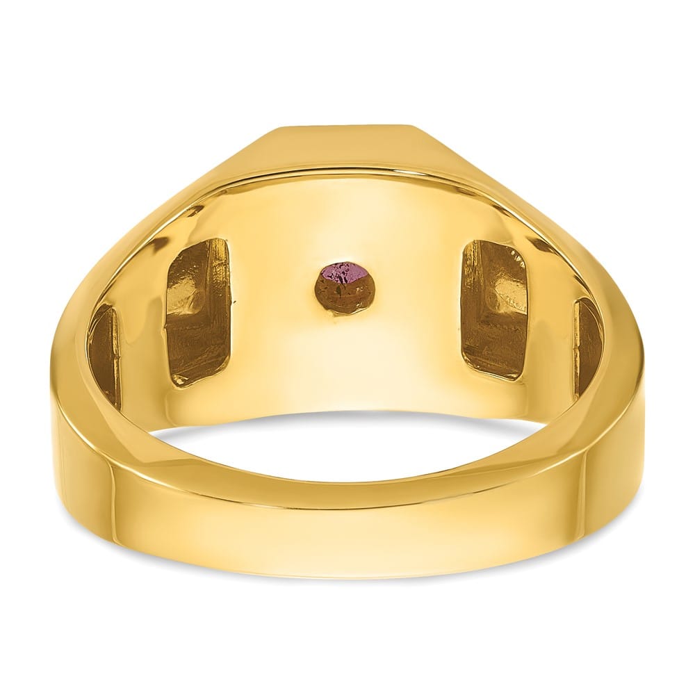 14k Yellow Gold Octagon Ruby Doublet Stone Diamond Men's Ring