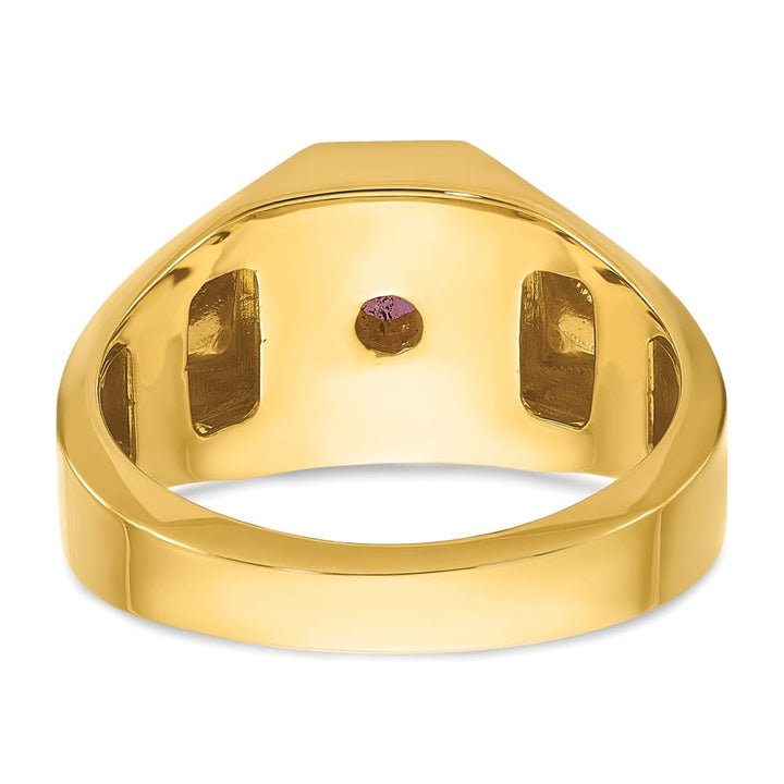 14k Yellow Gold Octagon Ruby Doublet Stone Diamond Men's Ring