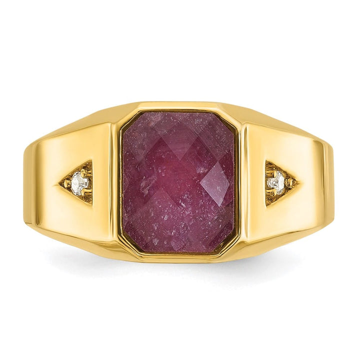 14k Yellow Gold Octagon Ruby Doublet Stone Diamond Men's Ring