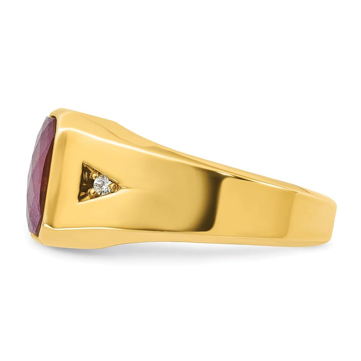 14k Yellow Gold Octagon Ruby Doublet Stone Diamond Men's Ring