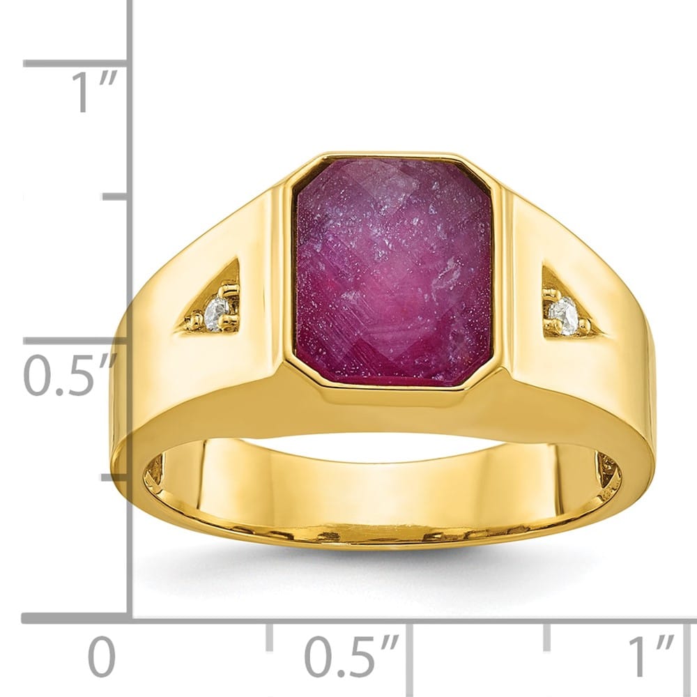 14k Yellow Gold Octagon Ruby Doublet Stone Diamond Men's Ring