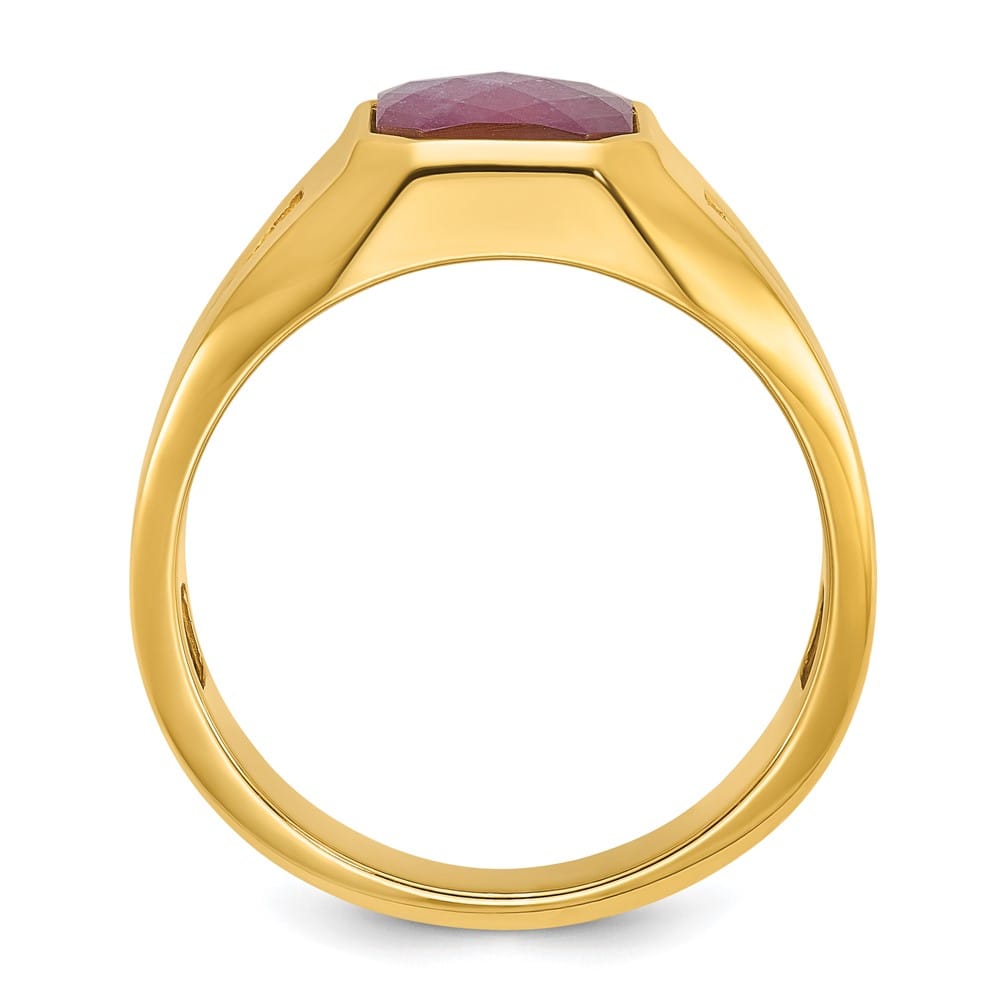 14k Yellow Gold Octagon Ruby Doublet Stone Diamond Men's Ring