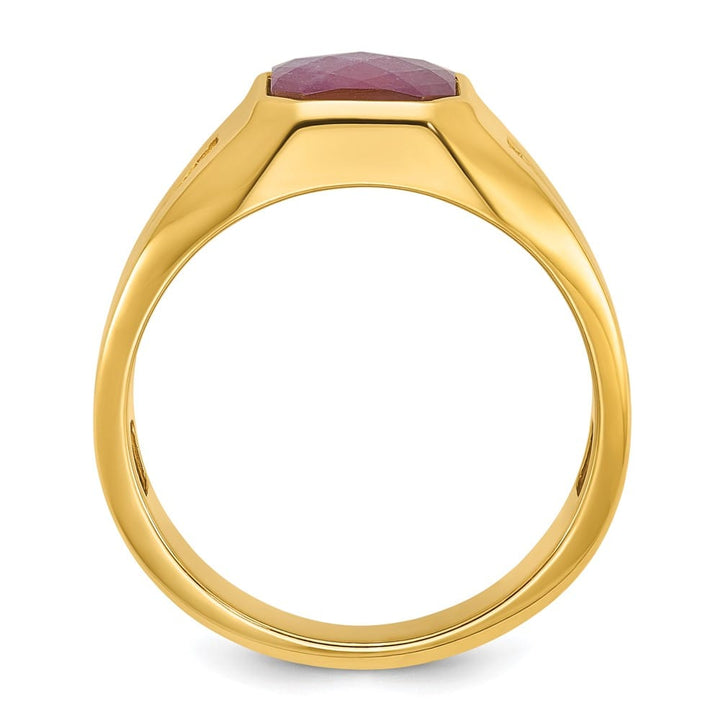14k Yellow Gold Octagon Ruby Doublet Stone Diamond Men's Ring