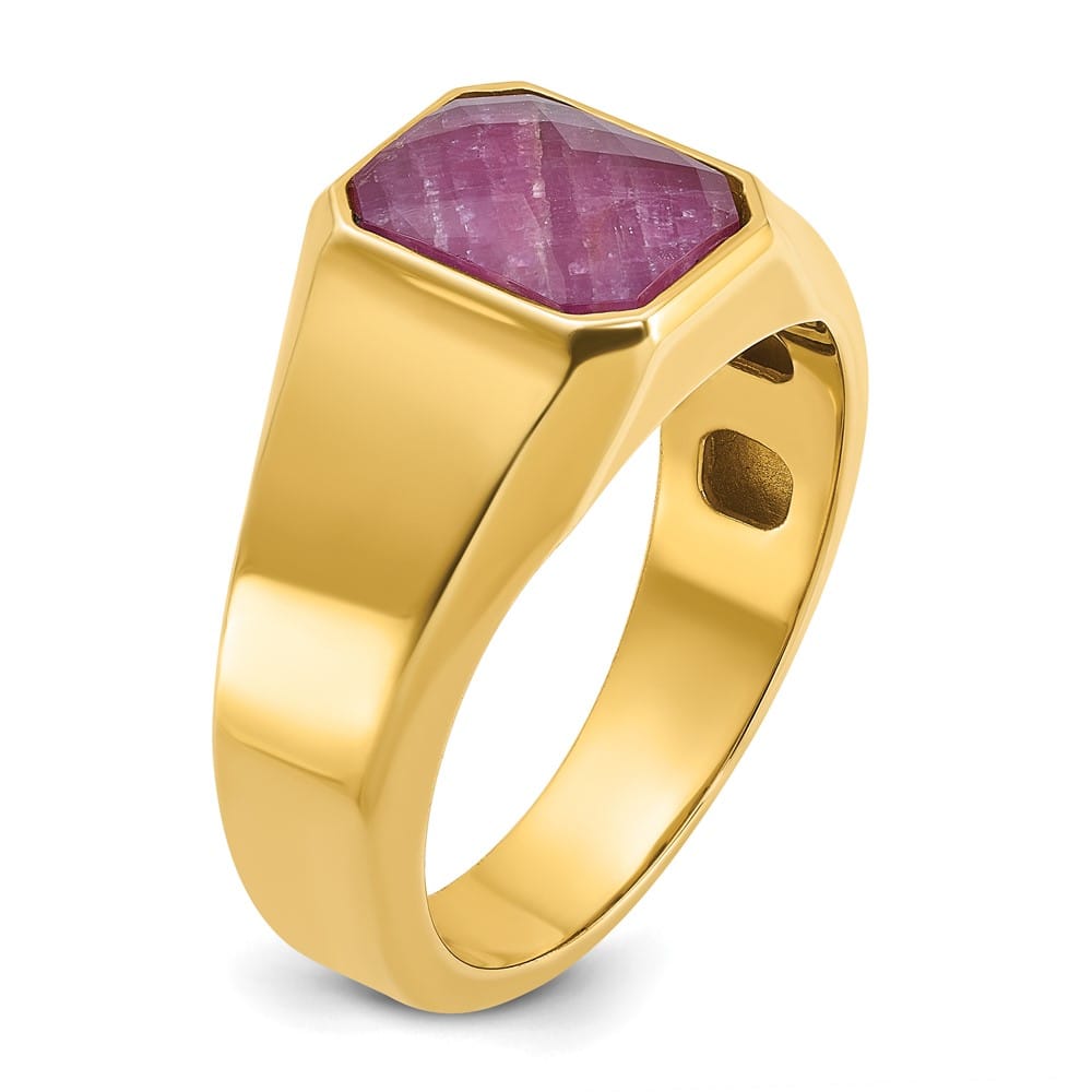 14k Yellow Gold Octagon Ruby Doublet Stone Men's Ring