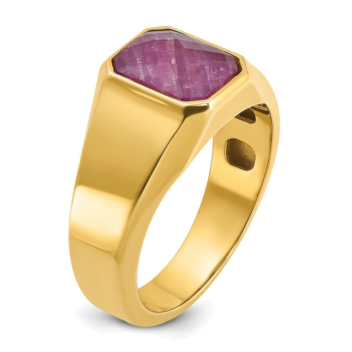 14k Yellow Gold Octagon Ruby Doublet Stone Men's Ring