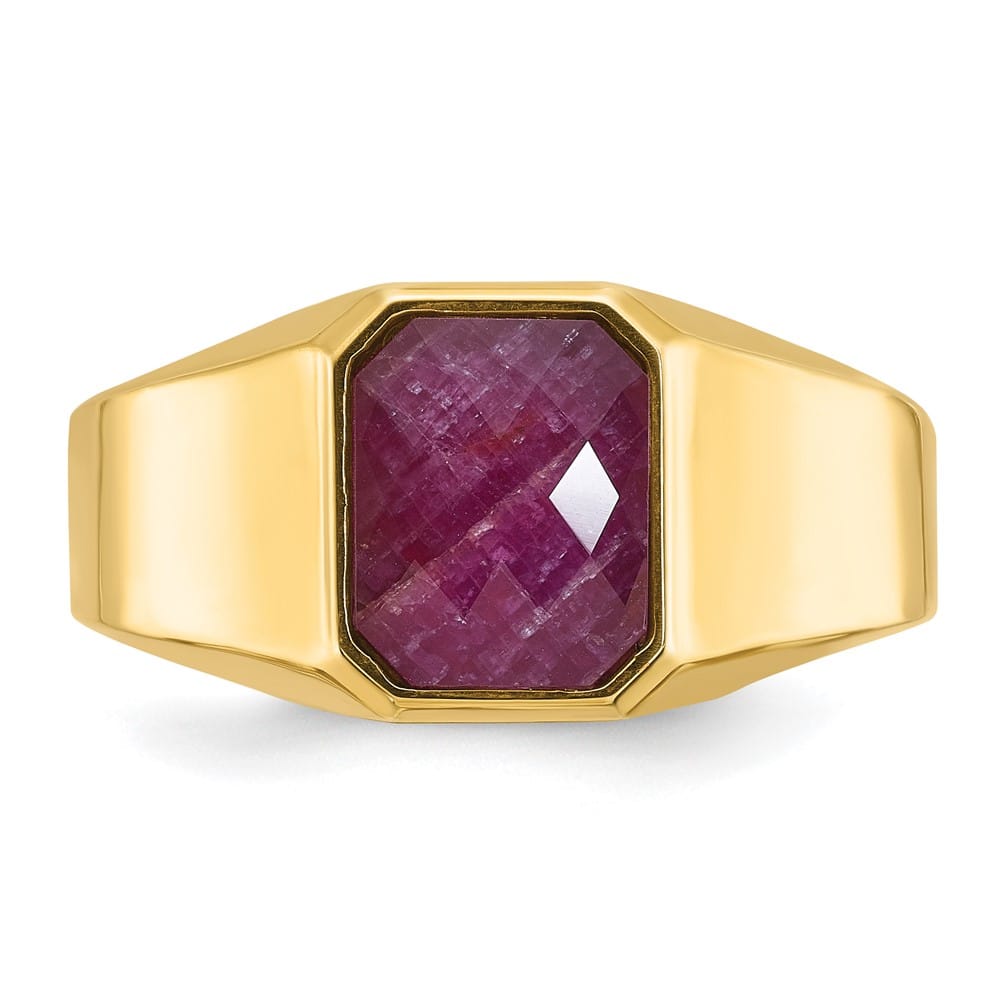 14k Yellow Gold Octagon Ruby Doublet Stone Men's Ring