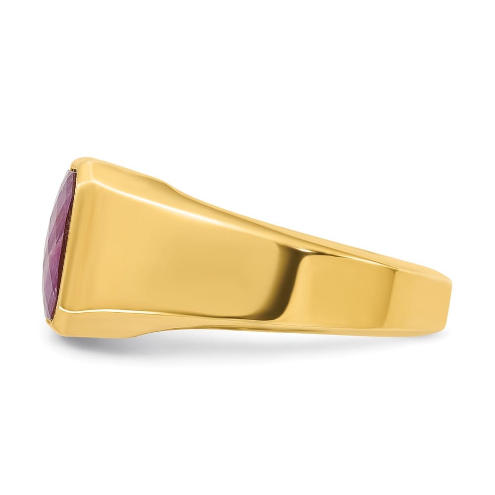 14k Yellow Gold Octagon Ruby Doublet Stone Men's Ring