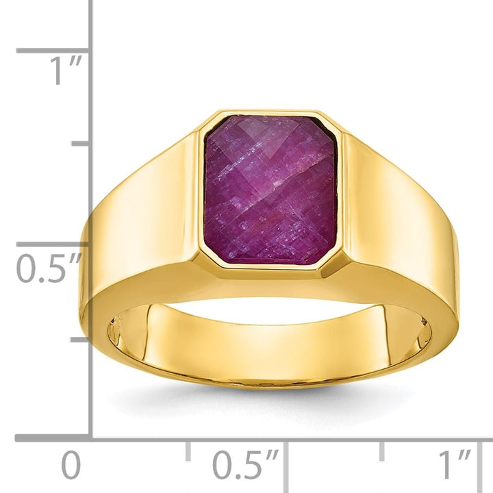 14k Yellow Gold Octagon Ruby Doublet Stone Men's Ring