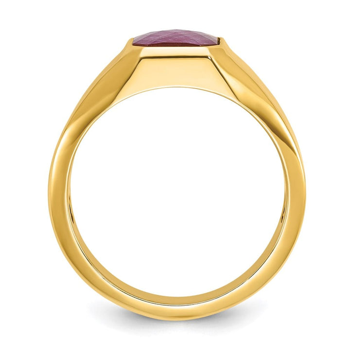 14k Yellow Gold Octagon Ruby Doublet Stone Men's Ring