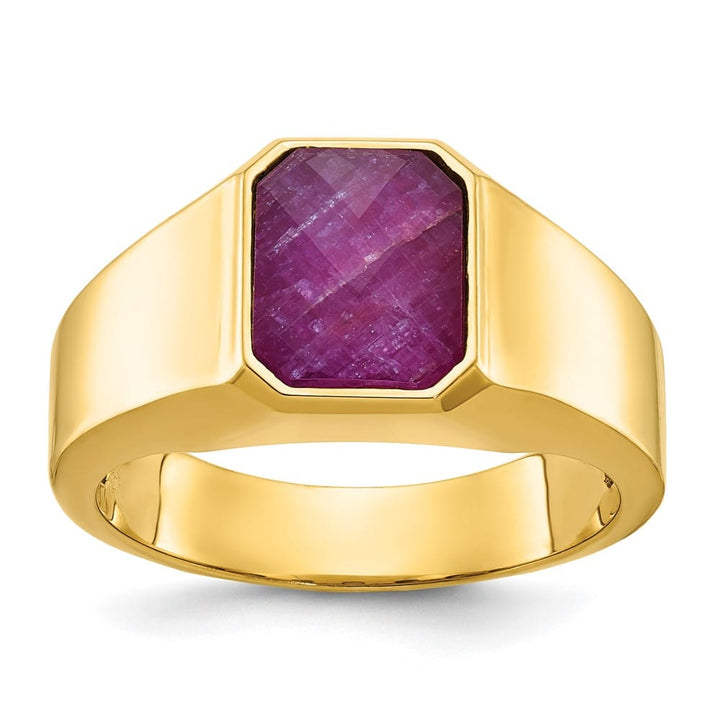 14k Yellow Gold Octagon Ruby Doublet Stone Men's Ring