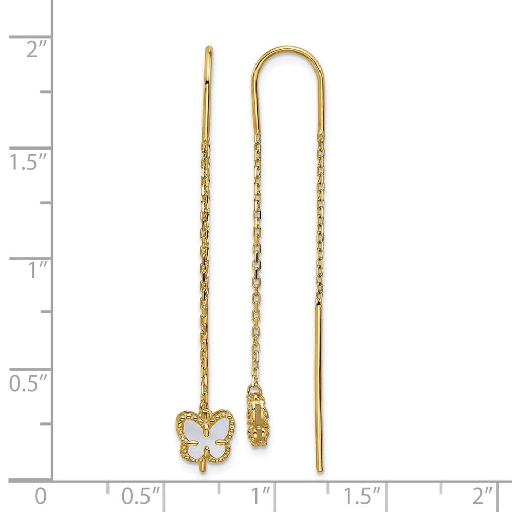 14K Yellow Gold of Pearl Butterfly Cable Chain Threader Earrings, view 3 of 4