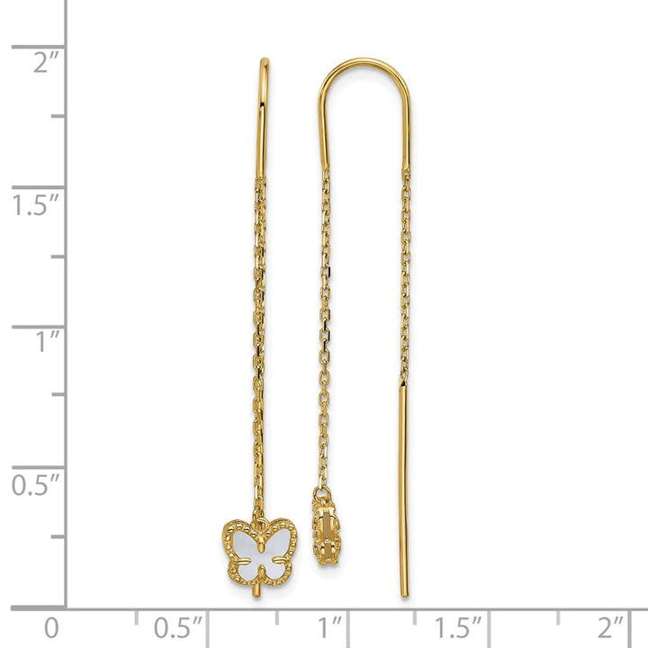 14K Yellow Gold of Pearl Butterfly Cable Chain Threader Earrings, view 3 of 4