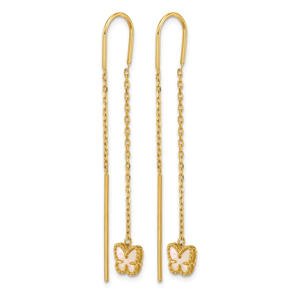 14K Yellow Gold of Pearl Butterfly Cable Chain Threader Earrings, view 4 of 4