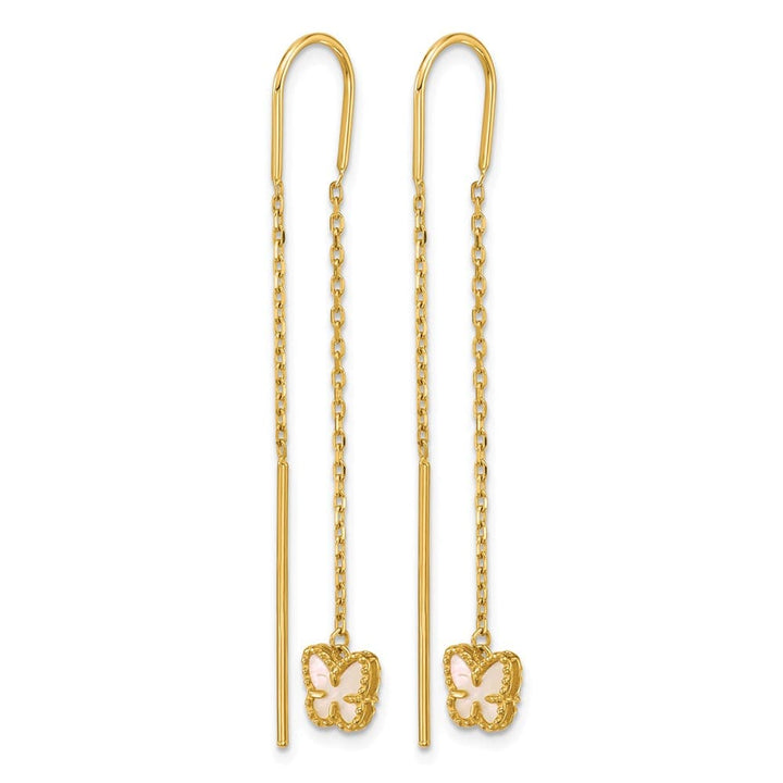 14K Yellow Gold of Pearl Butterfly Cable Chain Threader Earrings, view 4 of 4