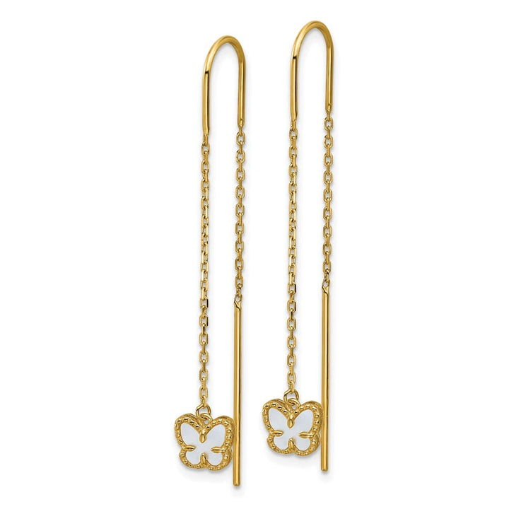 14K Yellow Gold of Pearl Butterfly Cable Chain Threader Earrings, view 2 of 4