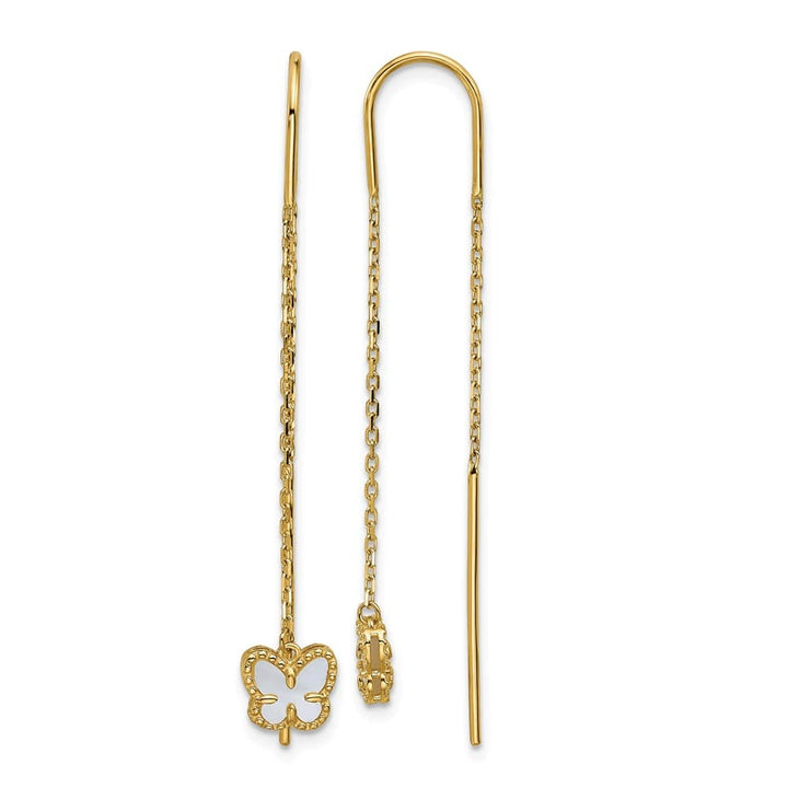 14K Yellow Gold of Pearl Butterfly Cable Chain Threader Earrings, view 1 of 4
