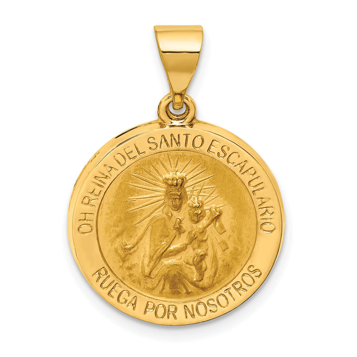 14K Yellow Gold Oh Reina Del Santo Escapulario Medal Reversible Round