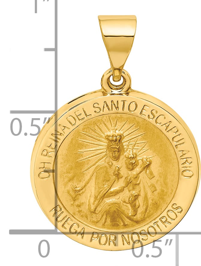 14K Yellow Gold Oh Reina Del Santo Escapulario Medal Reversible Round