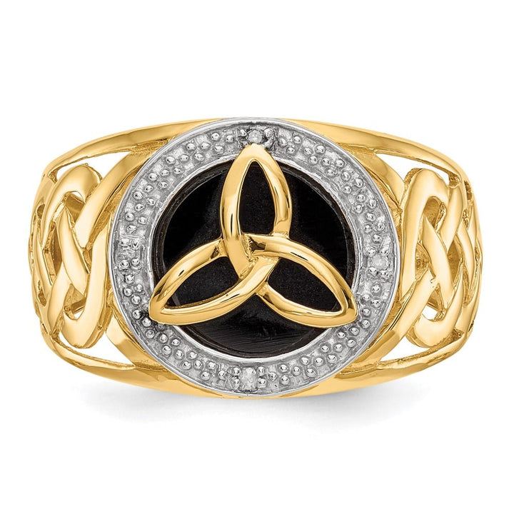 14k Yellow Gold Onyx Diamond Trinity Knot Celtic Ring