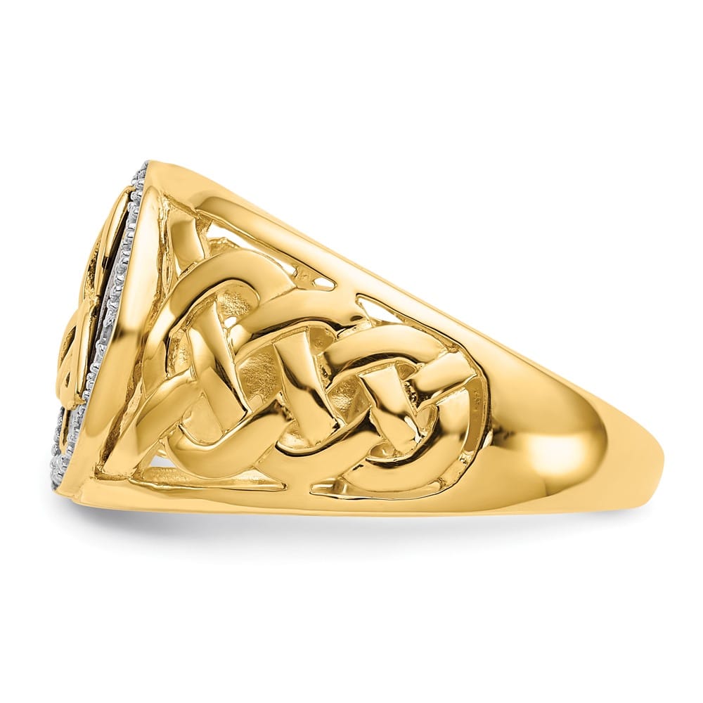 14k Yellow Gold Onyx Diamond Trinity Knot Celtic Ring