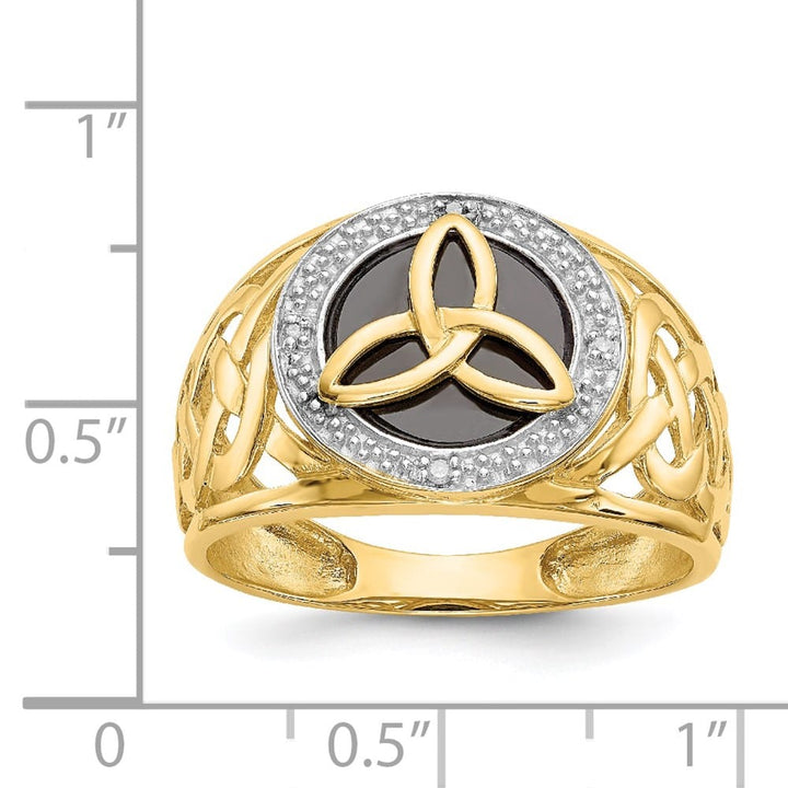 14k Yellow Gold Onyx Diamond Trinity Knot Celtic Ring
