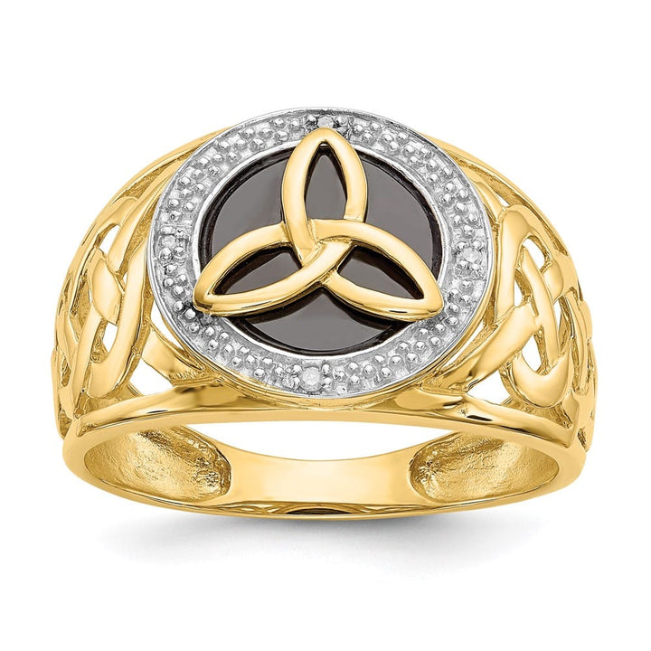 14k Yellow Gold Onyx Diamond Trinity Knot Celtic Ring