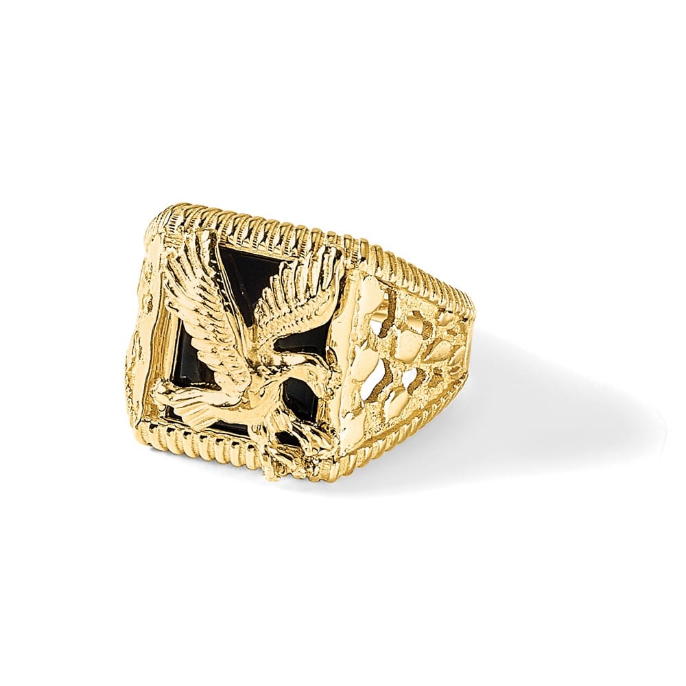 14k Yellow Gold Onyx Eagle Men's Ring