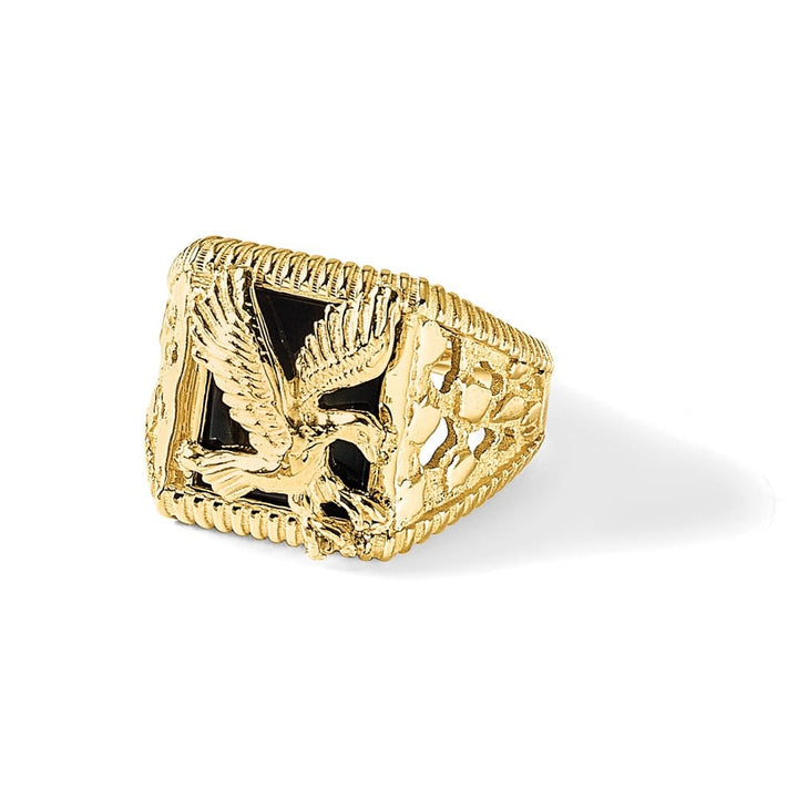 14k Yellow Gold Onyx Eagle Men's Ring