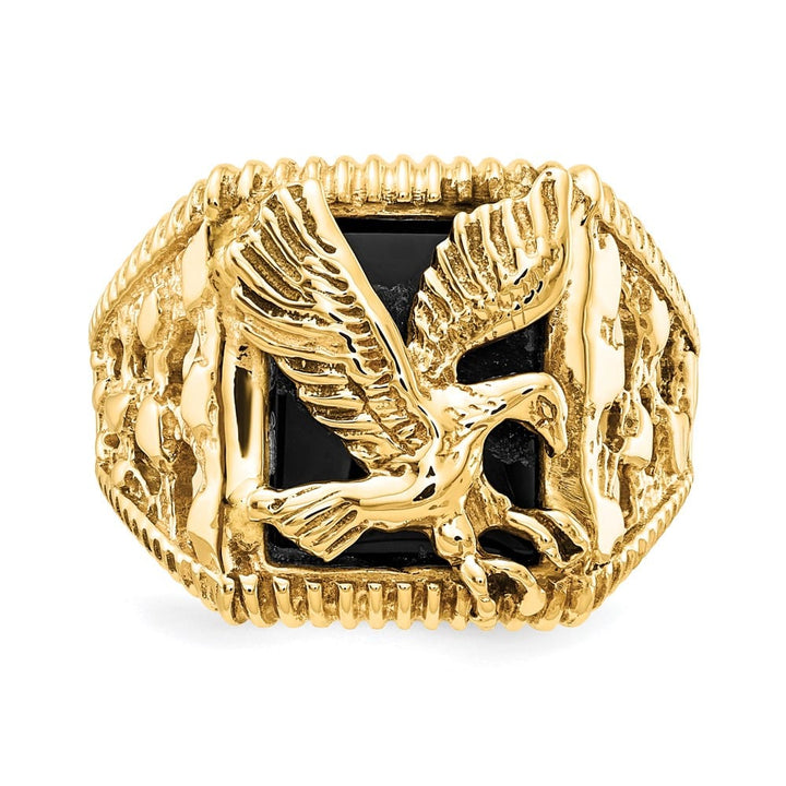 14k Yellow Gold Onyx Eagle Men's Ring