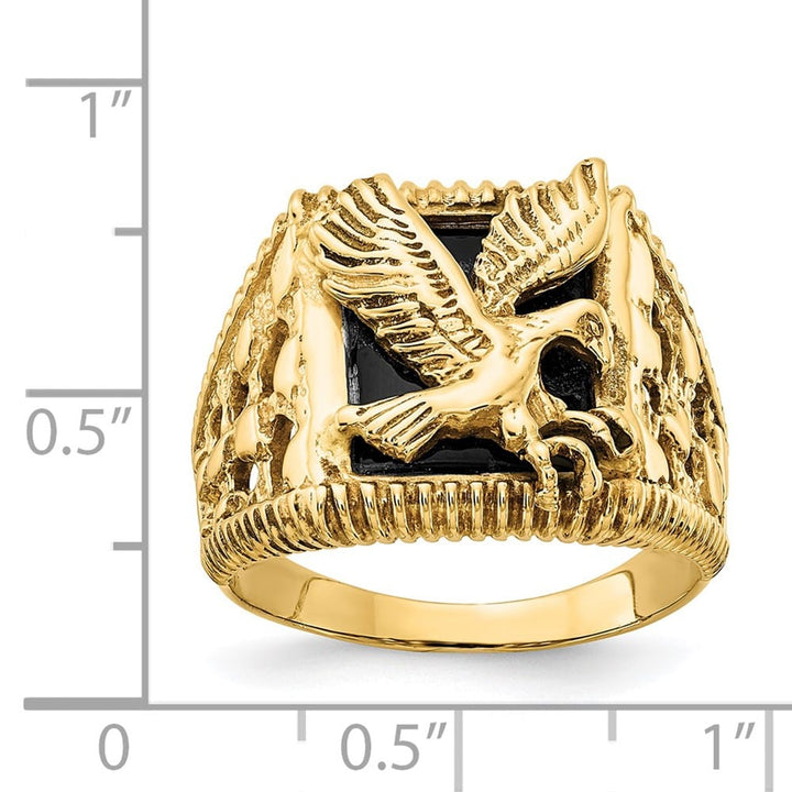 14k Yellow Gold Onyx Eagle Men's Ring