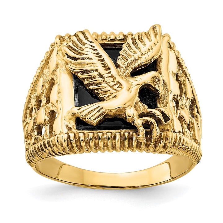 14k Yellow Gold Onyx Eagle Men's Ring