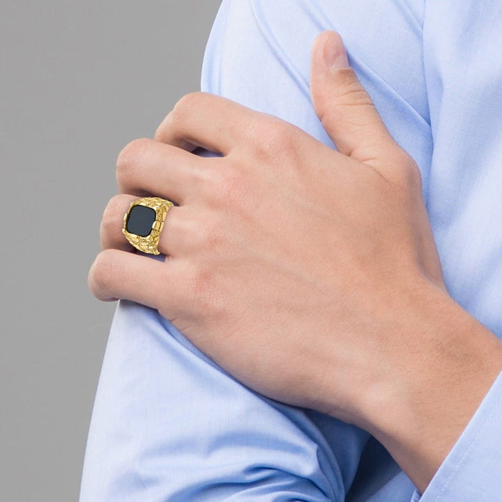 14k Yellow Gold Onyx Nugget Men's Ring