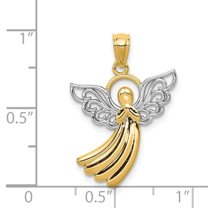 14K Yellow Gold Open Filigree Guardian Angel Pendant