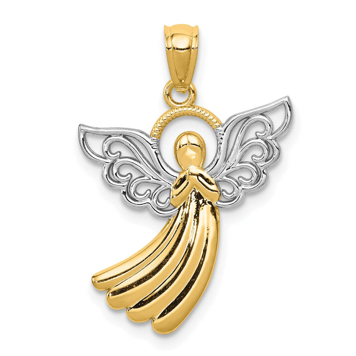 14K Yellow Gold Open Filigree Guardian Angel Pendant