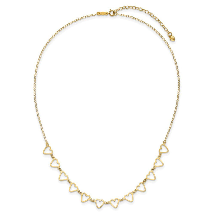 14K Yellow Gold Open Flat Hearts 16 inch Necklace