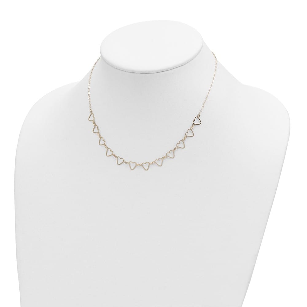 14K Yellow Gold Open Flat Hearts 16 inch Necklace