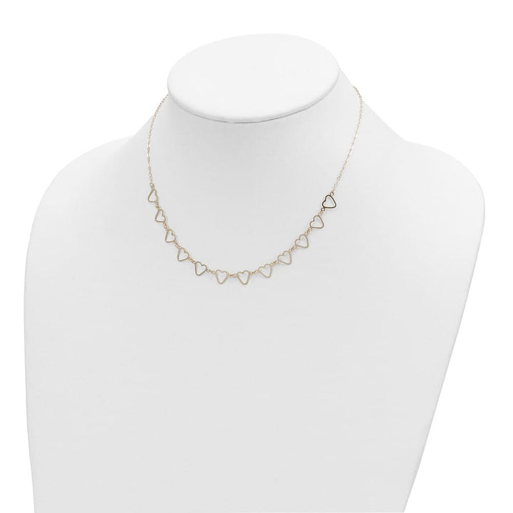 14K Yellow Gold Open Flat Hearts 16 inch Necklace