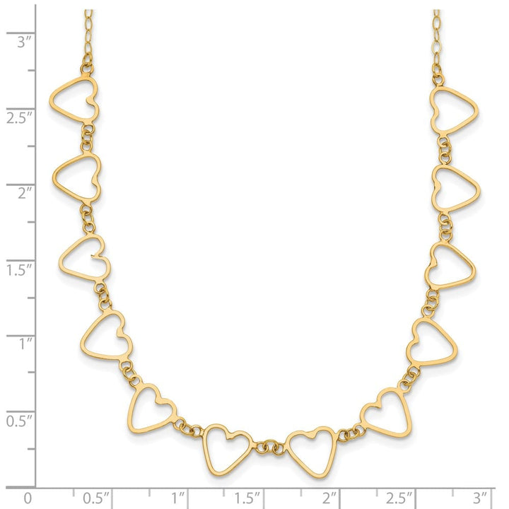 14K Yellow Gold Open Flat Hearts 16 inch Necklace