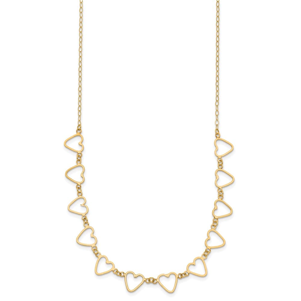 14K Yellow Gold Open Flat Hearts 16 inch Necklace