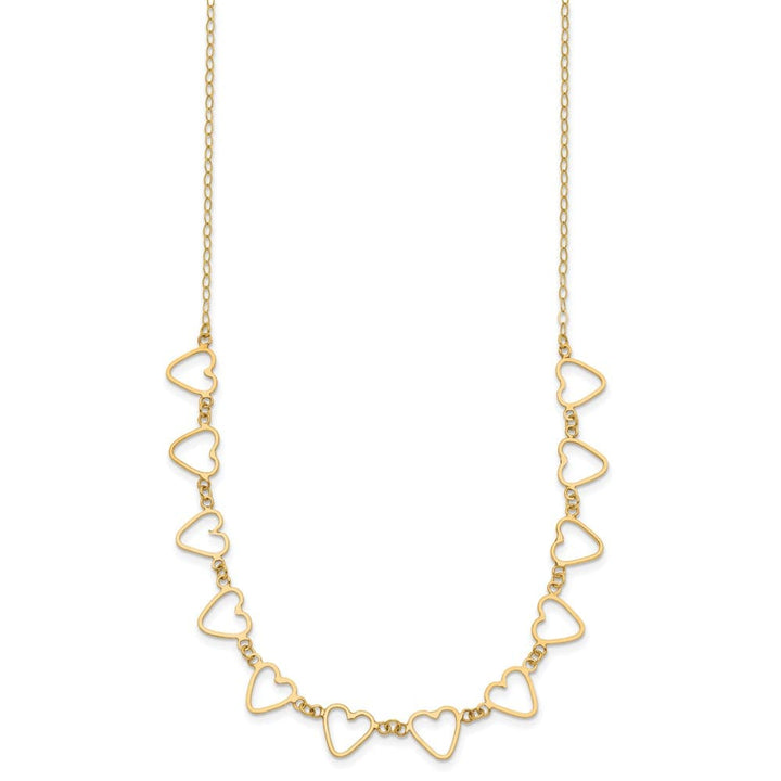 14K Yellow Gold Open Flat Hearts 16 inch Necklace