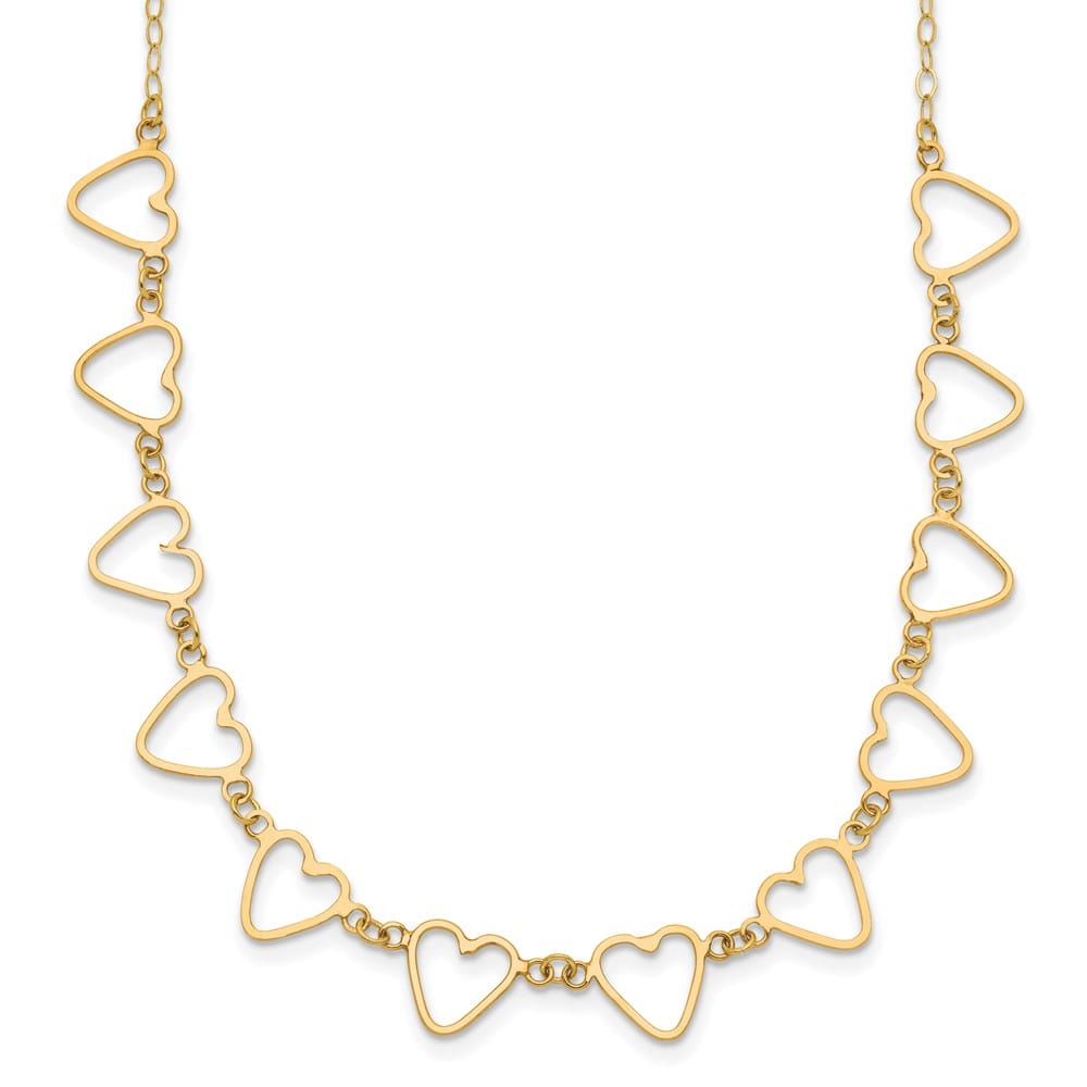 14K Yellow Gold Open Flat Hearts 16 inch Necklace