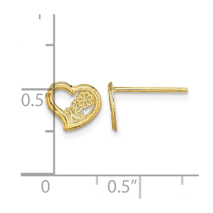 14K Yellow Gold Open Heart with Flower Post Earrings, view 4 of 4